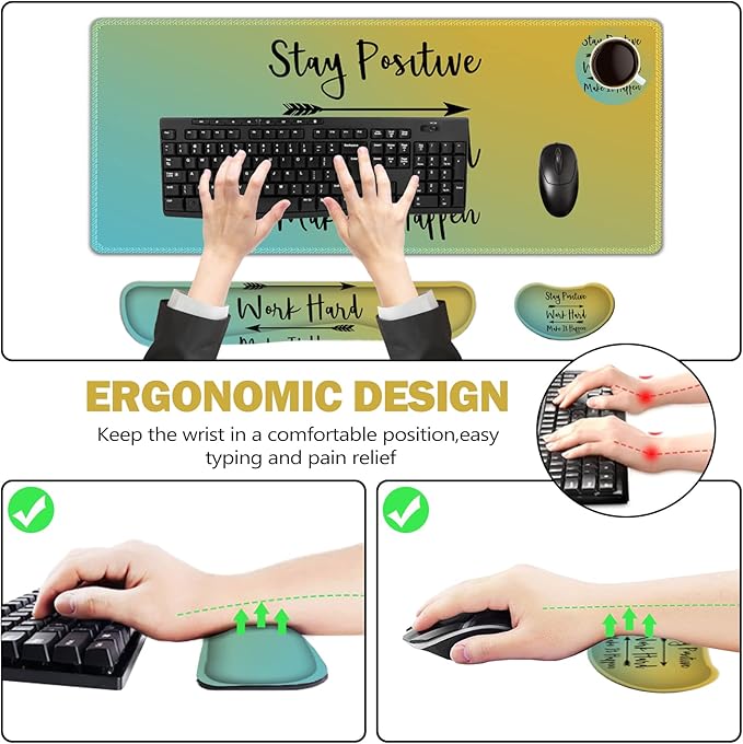 ToLuLu Extended Gaming Mouse Pad Memory Foam Ergonomic Keyboard Mouse Wrist Rest Support Set Large Desk Mat with Stitched Edges Non-Slip Base Mousepad for Home Office Game Inspirational Quotes