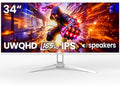 CRUA 34'' White Gaming Monitor 165HZ/144HZ WQHD(3440x1440P) IPS UltraWide Screen Computer Monitors with Built-in Speakers Supports FreeSync 120% sRGB HDMI 2.0 &amp DP 1.4 Wall Mountable Install