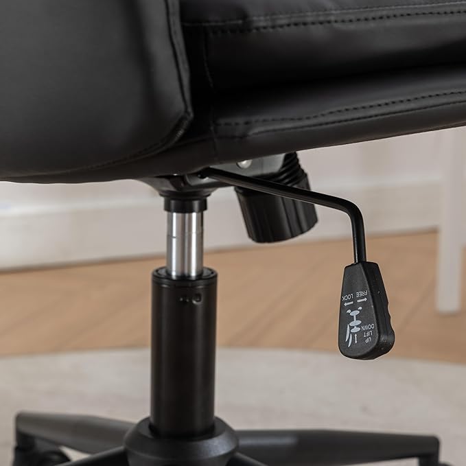 Adjustable Swivel Criss Cross Chair with Wheels Wide Seat Office Chair with PU Leather Computer Desk Chair with Ergonomic Support Modern Vanity Chair for Home &amp WorkspaceBlack