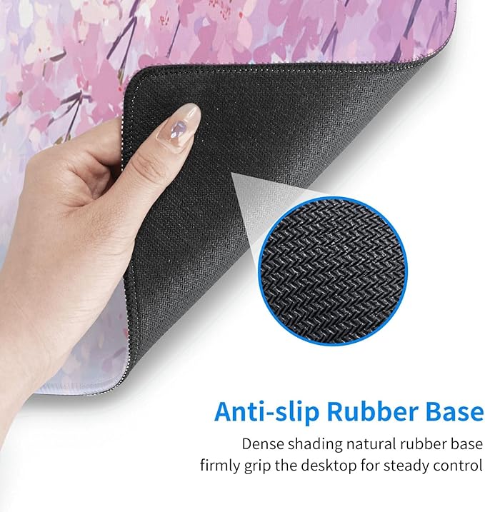Gaming Mouse Pad Floral Cherry Blossom Flower Non-Slip Rubber Base Extended Mousepad with Stitched Edges Keyboard Computer Laptop Mat for Gamer Desktop Office Home 31.5 x 11.8 in
