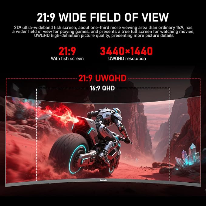 Gawfolk 34 Inch Ultrawide Curved 180Hz Gaming Computer Monitor 1000R PC screen 21:9 UWQHD (3440x1440) 1ms100%sRGBAdaptive SyncHDMI、Display PortLiftable StandWall Mount Compatible 75*75mm-Black