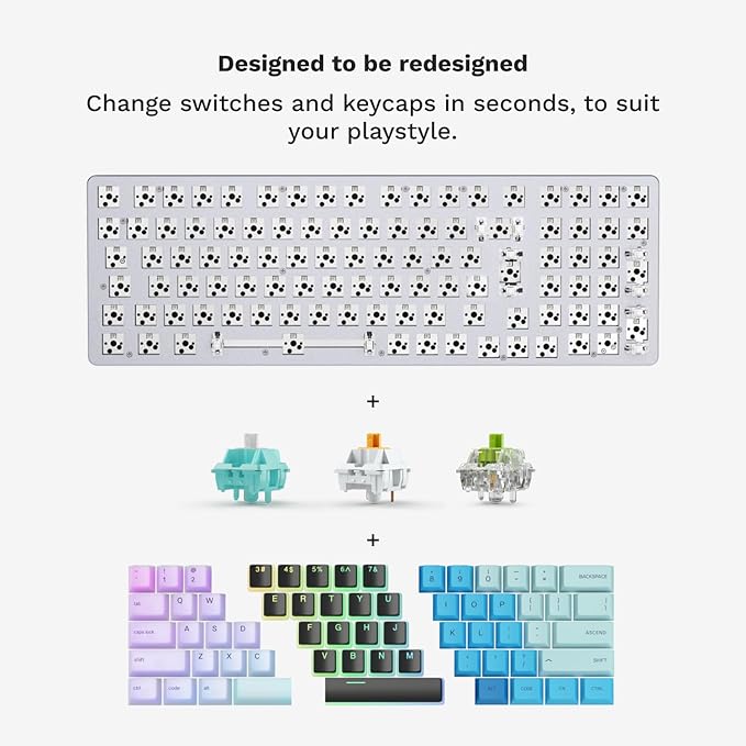 GLORIOUS GMMK 2 Small Gaming Keyboard Base- Barebones Kit- TKL Hot Swappable DIY White Mechanical Keyboard - Wired RGB Backlit- PC Setup Accessories- 65% White