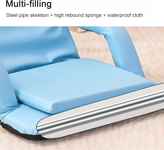 Folding Floor Gaming ChairAdjustable &amp Portable Floor Lazy Sofa Chair with ArmrestBack Support Comfortable Sofa6 Angles Floor Chair for Reading Gaming Meditating (Grey)