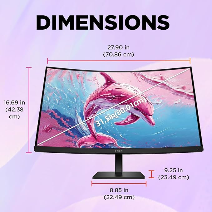 HP OMEN 32c Curved Gaming Monitor - 31.5-inch QHD (2560 x 1440) VA Display 165Hz Refresh Rate 1ms Response Time AMD FreeSync Premium 99% sRGB Adjustable Stand for Console and PC Gaming - Black