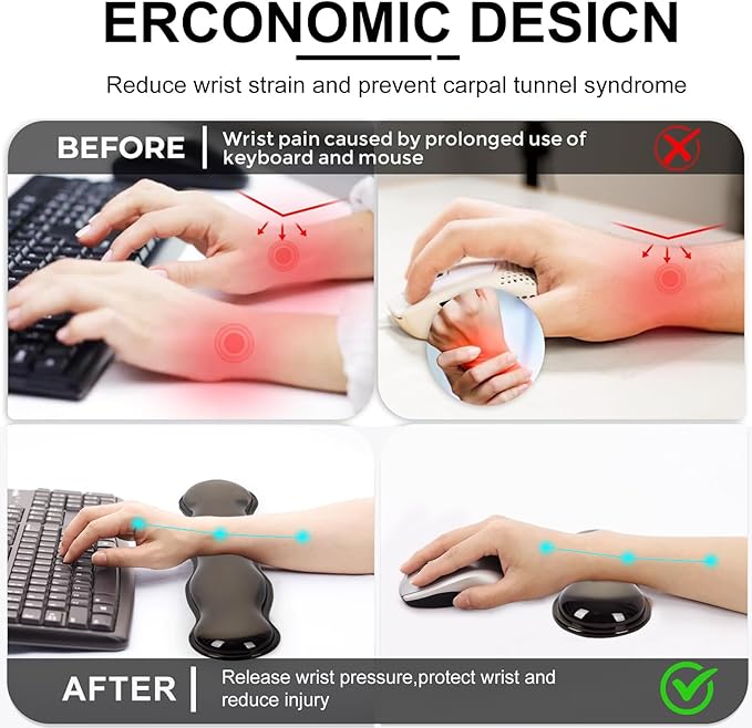 L-SPOUTTO Black Checkered Mouse Pad SetScalloped XXL Desk Mat + Ergonomic Mouse Wrist Rest + Gel Keyboard Wrist Rest for Keyboard 65%/75%3in1 Large Desk Pad for Desktop Home Office Computer Game