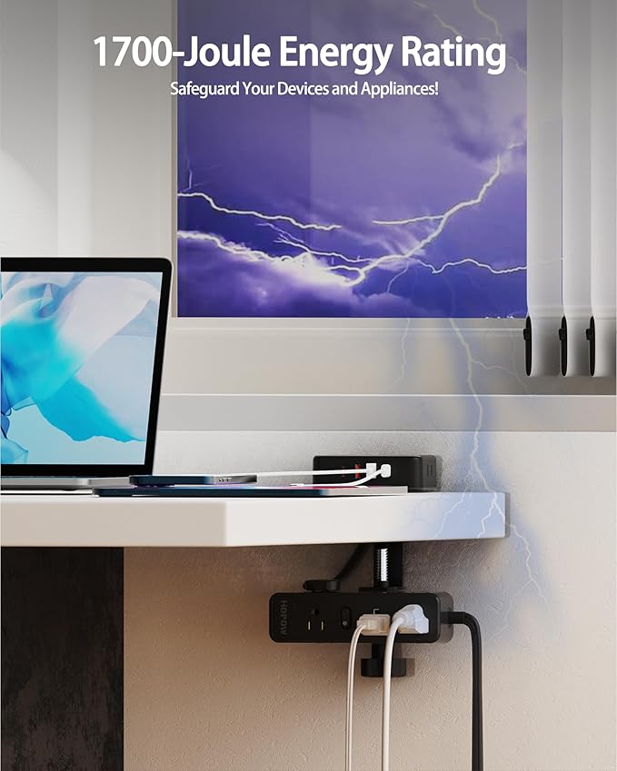 15 FT Dual Layer Desk Clamp Power Strip Desktop Edge Mount Charging Station with 13 Outlets 4 USB Ports (2 USB C) Under Desk Surge Protector(1700 Joules) Extension Cord for Office Home