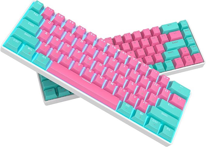 surmen 60% Percent Gaming Keyboard Mechanical with Linear Red Switch 61-Keys Pink Mini Gaming Keyboard LED Light Backlit PBT Keycaps for Laptop Desktop PC Gamers (61Miami)