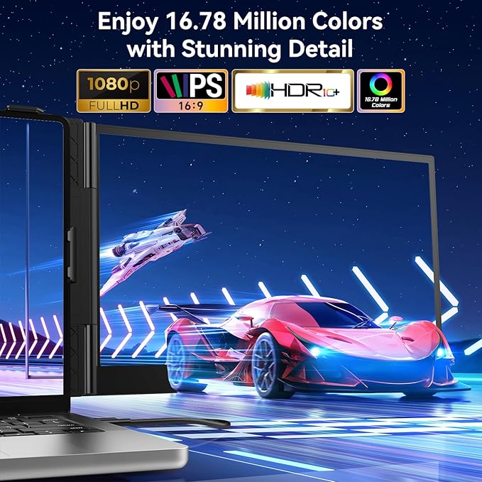 14.2’’ Triple Laptop Screen Extender 0.17 Ultra-Slim FHD 1080P Portable Monitor for Laptop Tri-Screen Travel Monitor Extender Plug-Play for Windows/Mac/Chrome Fit 13”-17.3” Laptops
