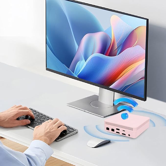 Jectse Small Computer Dual Band WiFi 4.2 USB Ports HD Multimedia Small PC for Home (8G and 256G Pink)
