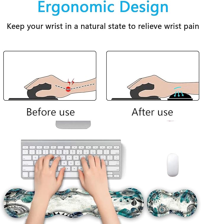 Keyboard Wrist Rest SetMemory Foam Wrist Support Mouse Pad31.5x11.8 Desk Mat for Comfortable Typing &amp Pain ReliefNon-Slip Base for Office &amp Home Use - Abstract Flower