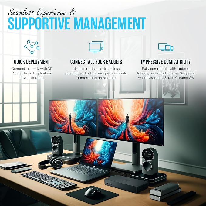 WD22TB4 Dell Thunderbolt 4 Dock 40Gbps USB-C/USB A - Dell Docking Station Dual Monitor with 180W HDMI &amp DisplayPort Cable - Supports 4K Displays &amp Upto 3 Monitors (Renewed)