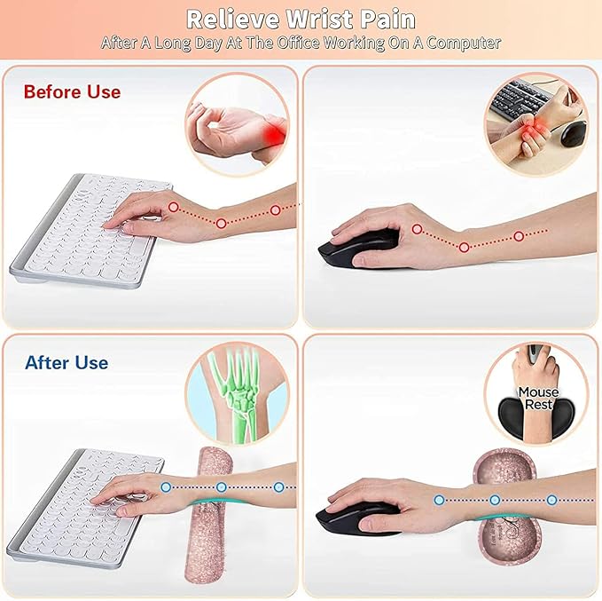 Ergonomic Keyboard Wrist Rest Pad + Wrist Rest Pad + Square Mouse Pad + Coaster Soft Lycra and Non-Slip Rubber Base Gel Memory Foam Wrist Pad Set for Pain Relief Bible 4-13 Astigmatic