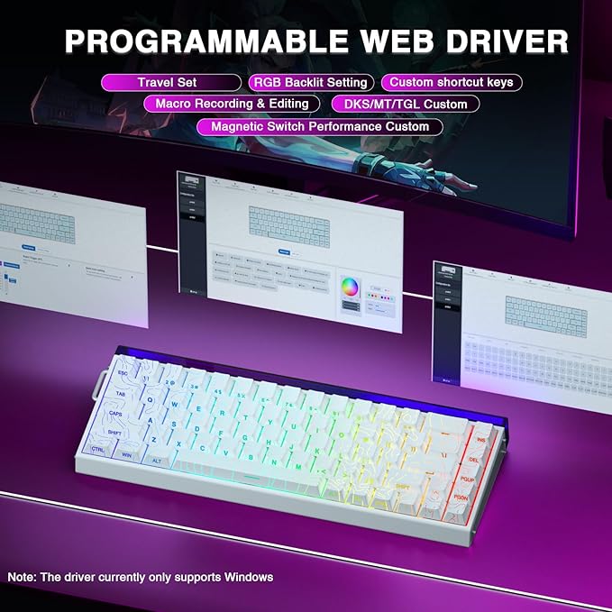 AULA Hero 68 HE 60% Gaming Keyboard Wired Hall Effect Magnetic Switch Keyboard with 8K Hz Polling Rate Side Printed PBT Keycaps RGB Backlit Light Box Customizable Web Software for PC/Mac Gamers