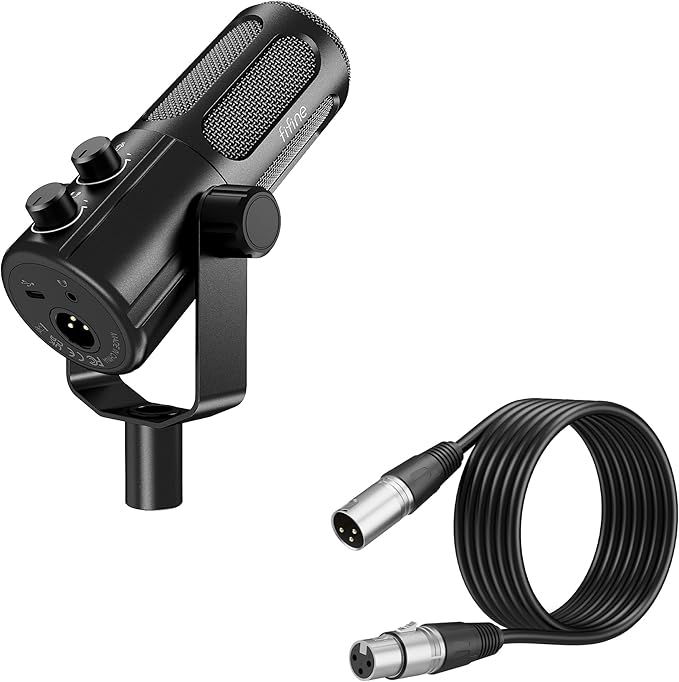 FIFINE Podcast Microphone with XLR Cable Bundle USB Recording Vocal Mic with Frequency Respond Adjustment Mute Button Headphone Monitoring Dynamic Microphone with 10ft Audio Cable-Tank6+L9