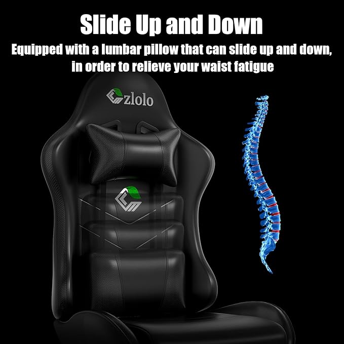 Gaming Chair Ergonomic Office Computer Chair with Footrest and Lumbar Support Massager Racing Style High Back Video Gamer Chair Wide＆Thick Cushion 90°-135° Recline Adjustable Height Black