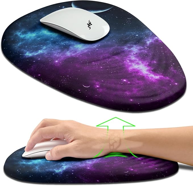 Hokafenle Ergonomic Mouse Pad Wrist Support Terraced Slope Carpal Tunnel Wrist Pad for Mouse with Unibody Memory Foam Wrist Rest Pain Relief Mousepad (Galaxy 11.8x7.9 in)