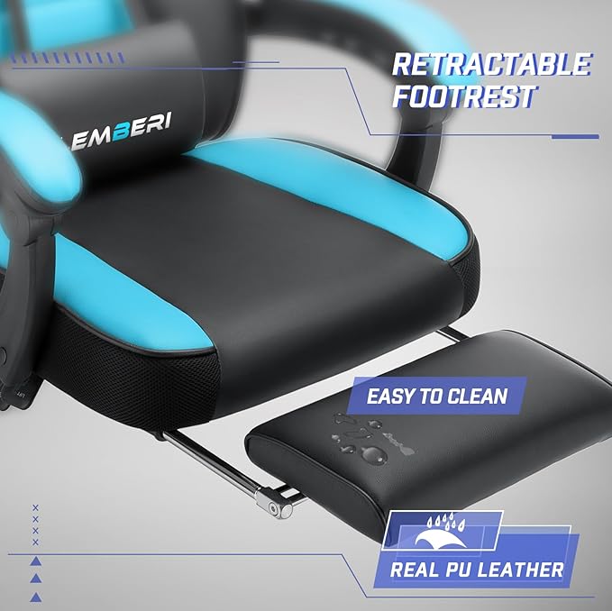 LEMBERI Gaming Chairs for AdultsErgonomic Video Game Chairs with footrestBig and Tall Gaming Chair 400lb Weight Capacity Racing Style Computer Gamer Chair with Headrest and Lumbar Support