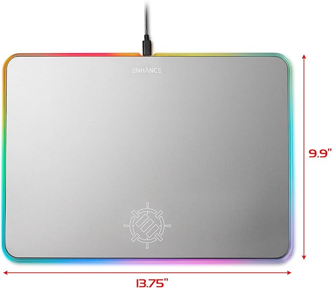 ENHANCE Metal LED Gaming Mouse Pad - Metal Mouse Pad with Large Aluminum Alloy Surface Multi-Color Transparent Edges Non-Slip Rubber Grip &amp Sleek Precision Tracking for Esports - Silver