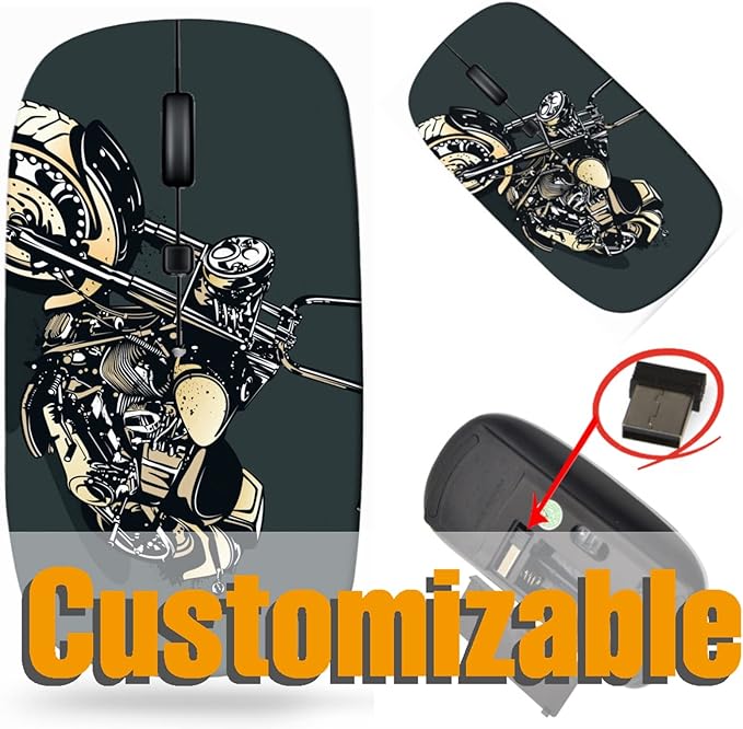 maizi Computer Mouse Wireless for PC MacBook Notebook Computer Computer Mice Wireless Image ID: 19334236 Vintage Motorcycle is Lightweight 2.4G with USB Receiver Printed in USA