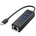 Cable Matters 4-in-1 USB C Hub Ethernet Support Gigabit Network USB C Ethernet Hub Thunderbolt LAN Adapter with 10/100/1000Mbps Network Black