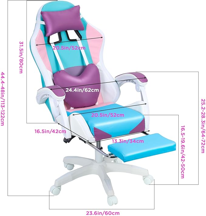 Talent Star Ergonomic Gaming ChairReclining Video Game Chairwith RGB LED Lights Massage and Footrest Heart High Back Adjustable Lumbar Support for Adult Height Adjustable with 360° Swivel Chair Pu