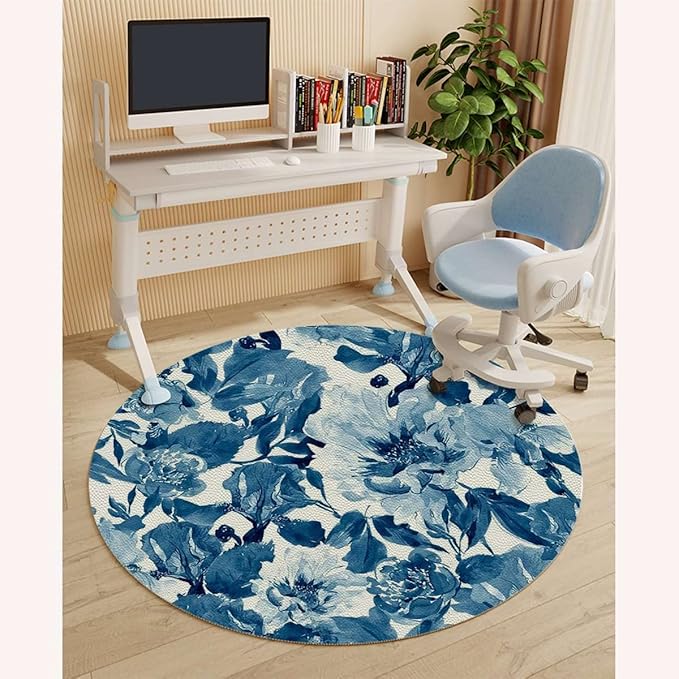 Blue PU Leather Round mat Office Chair Mat Leaf Mango Turquoise Hardwood Floor mat Chair mat Round Chair Cushion for Desk Chair Office ChairCushion Party Theme Diameter 39.4 in