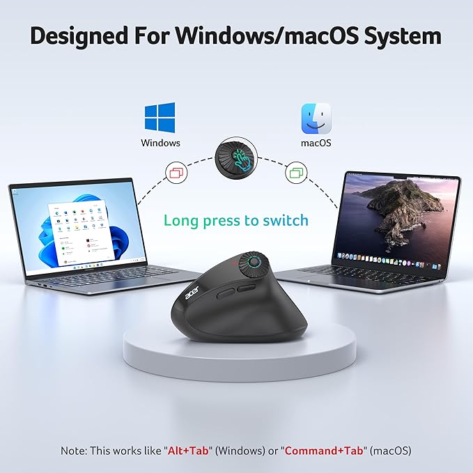 acer Ergonomic Mouse Wireless with Side Scroll Wheel Bluetooth Mouse for Laptop(BT5.2+2.4GHz) Office Vertical Computer Mice Small to Medium Sized Hands Ergo Mice 8 Buttons for PC and Desktop