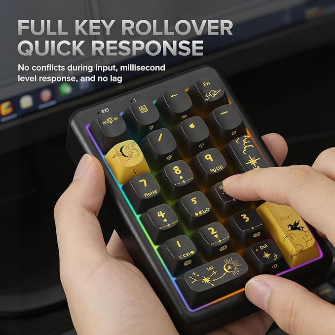 NumberPad21Keys HotSwappable NumpadBluetooth5.0/2.4G/Type-C Wireless Numeric KeypadRechargeable Number keypadRGB Gasket Structure Mechanical Keyboard with PBT Keycap for PC Laptop Notebook (Black)