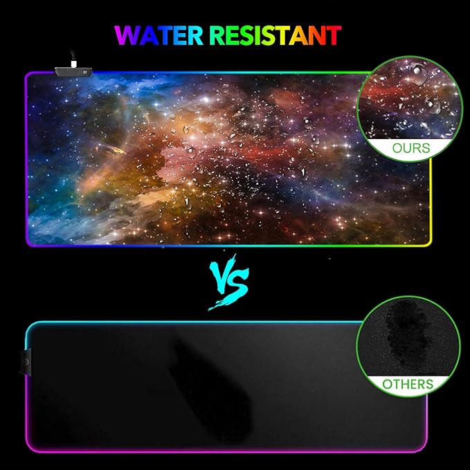 AIMSA Large Gaming Mouse Pad RGB Keyboard Led Mousepad Extended 35.4 x 15.8 inch Non-Slip Rubber Base with 14 Lighting Modes Desk Mat Colorful Galaxy Nebula