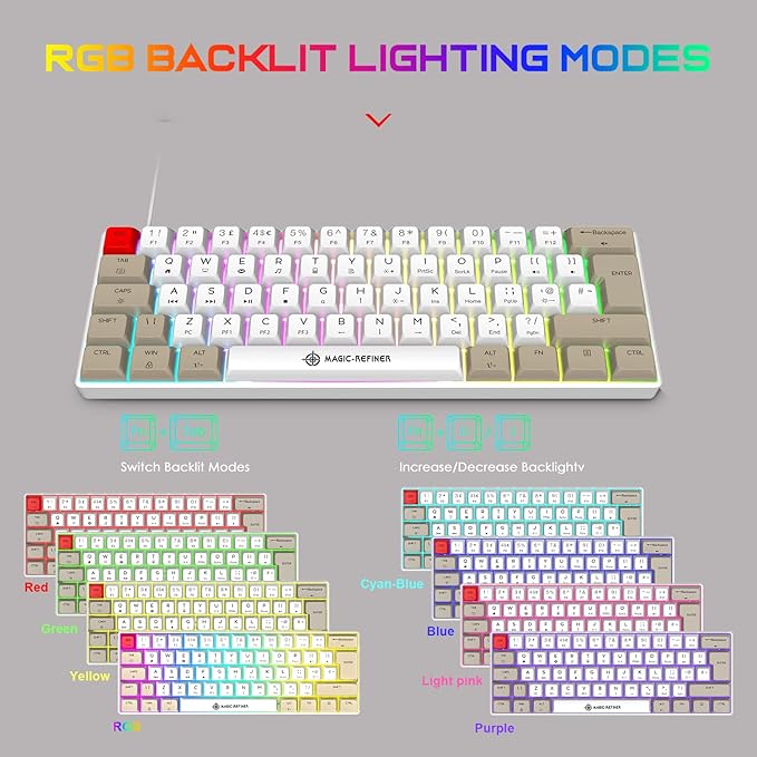 LexonElec 60% Mechanical Gaming Keyboard Blue Switches RGB Backlit Compact Mechanical Keyboard PBT Dye-Sub XDA Keycaps 62-Key Anti-Ghosting Mini Keyboard for Win/Mac/PS4/PC