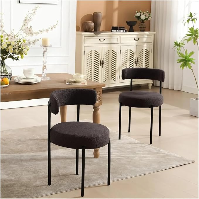Adjustable Office Computer Chair with Armrest 2pcs Round Thicken Upholstered Kitchen Dining Chairs with Curved Backrest(Dark Grey)