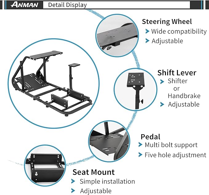 Anman G25 Racing Simulator Cockpit with Gaming Seat fit for Logitech G27 G29 G920for Fanatec for Thrustmaster T500RS T300RS Adjustable Cockpit Wheel Shifter Pedals NOT Included