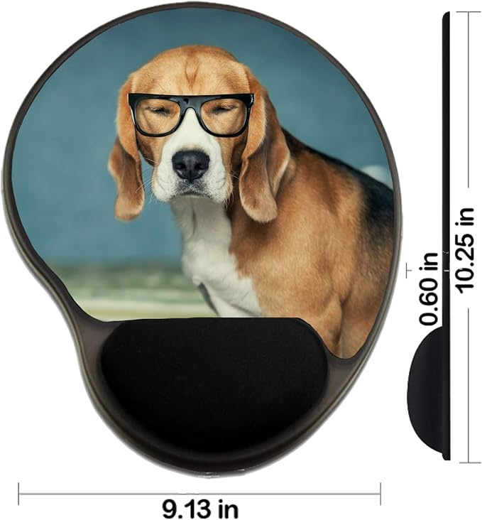 MSD Mousepad Wrist Rest Protected Mouse Pads Mat with Wrist Support Image ID: Sleepy beagle dog in funny glasses near laptop Image 25970204 Stai