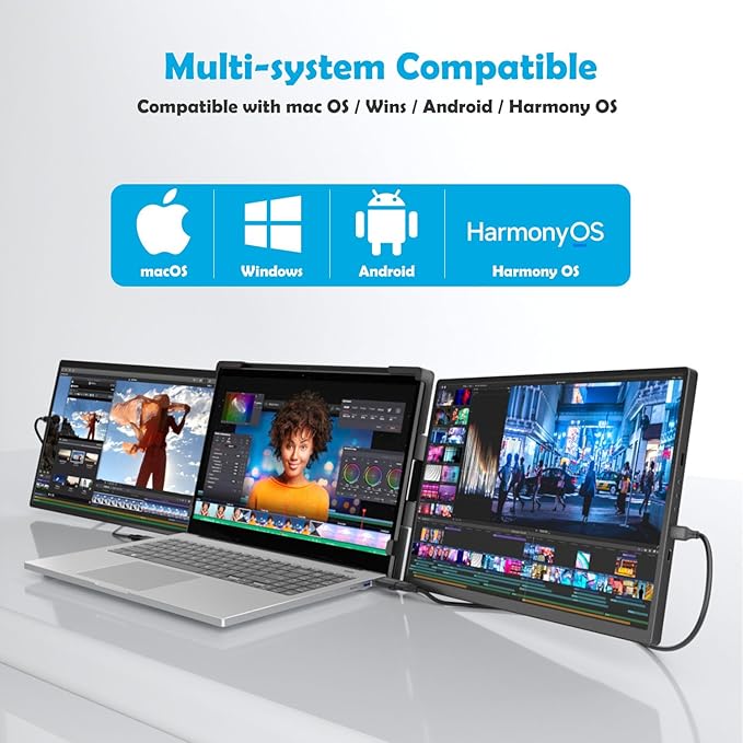14 1200P IPS Triple Screen Portable Laptop Monitor Extender with USB Docking Station 1920x1200 FHD Plug-Play Detachable Travel Display for 13-17 Notebook for HDMIUSB-A and USB-C