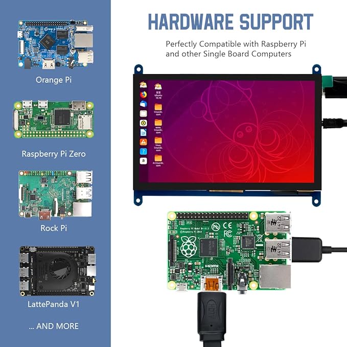 7 Inch IPS LCD Touch Screen Display Panel 1024×600 Capacitive Screen HDMI Monitor for Raspberry Pi5/Pi4/Pi3/ZERO W BB Black Windows 10 8 7