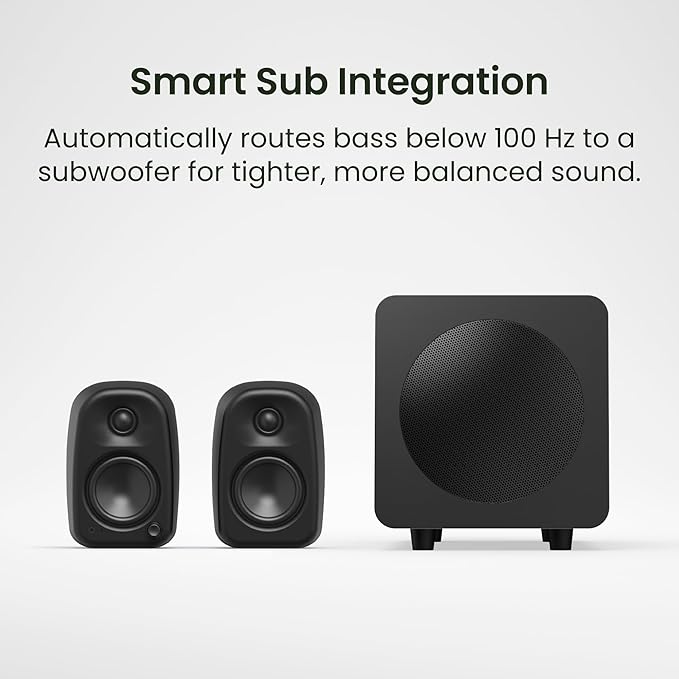 Kanto UKI 100 W Active Desktop Computer Speakers with Bluetooth and USB-C | Intelligent Sub Integration | Headphone Out | Pair | Onyx