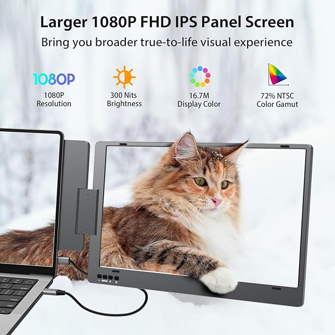KYY Laptop Screen Extender 14'' FHD 1080P USB-C Portable Monitor IPS Computer Monitor Dual Monitor for Triple Screen for 12-16 Laptop (Mac Wins Android) Driver Need
