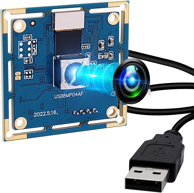 Autofocus USB Camera 8MP 4K Camera Module with 72° Distortion Free LensPlug and Play UVC USB2.0 for PC ComputerCompatible with Windows LinuxIdeal for Industrial Security Video Surveillance
