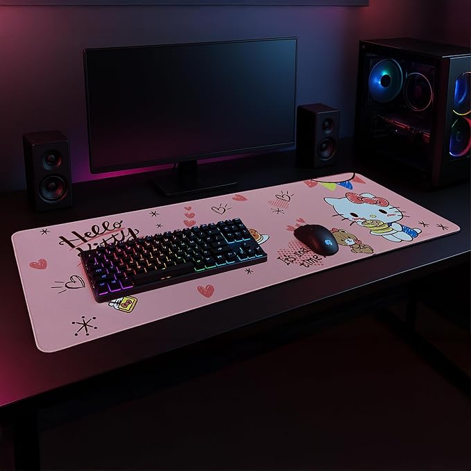 Hello Kitty Mouse Pad | Hello Kitty Placemat | Hello Kitty Room Decor | Kitty Kawaii Gaming Mat | Kawaii Kitty Runner | Girls Place Game Mat | Girls Mouse Pad | Pink | 36 X 12 | Officially Licensed