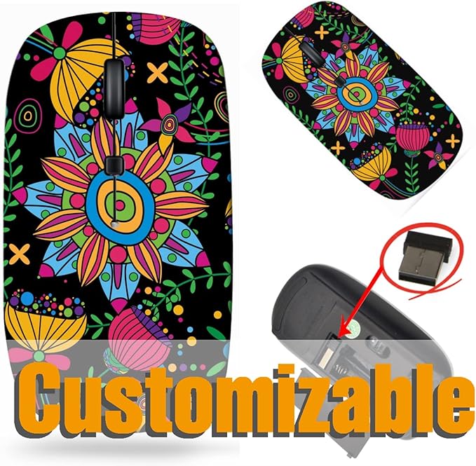 maizi Mouse Chromebook Laptop PC Notebook Mice 8260983 Seamless Floral backgr Portable 2.4G with USB Receiver Printed in USA