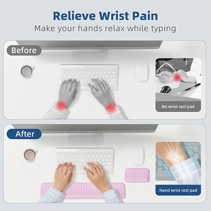 Wrist Rest for Keyboard and Mouse Comfort Memory Foam Wrist Rest with Non-Slip PU Base Leather Mouse Pad Ergonomic Keyboard Wrist Support for Typing Pain Relief Protect Hand and Arm (Pink)