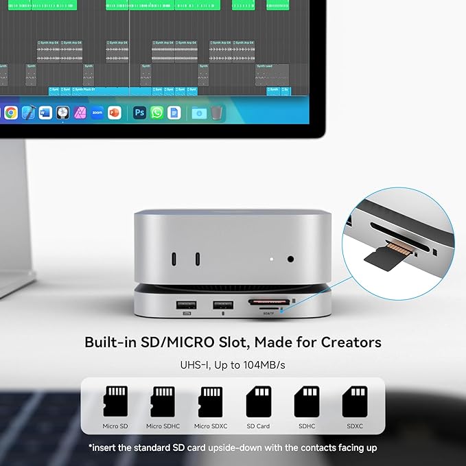 Minisopuru MINI4PRO Mac mini M4 Dock with 4K@60 HDMI 8TB M.2 NVMe SSD Enclosure Mac mini Hub &amp Stand for Mac mini M4 and M4 Pro 2024 (TF/SD Slot 3* USB-A 2.0 Audio) | Silver