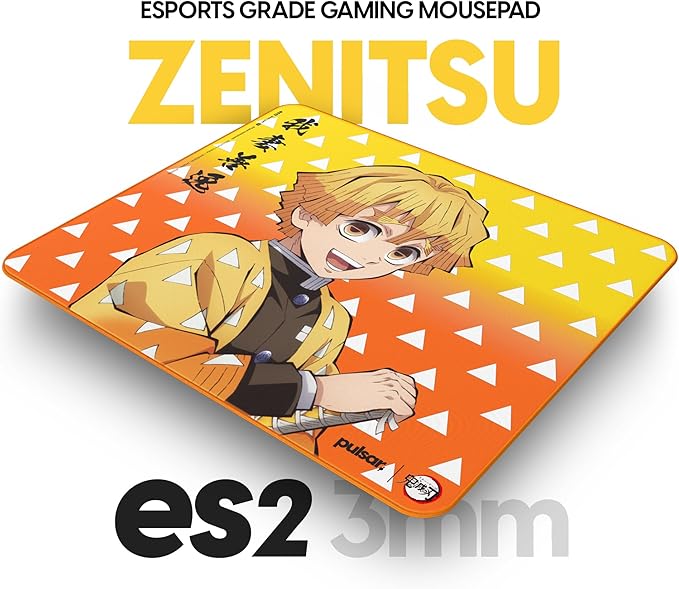 PulsarGamingGears x Demon Slayer - eS2 Esports Professional Level Gaming Mouse Pad/Mat 3mm Thickness Anti-Slip Base Anti-Fray Precision Stitching 19.3in x 16.5in (XL Zenitsu)