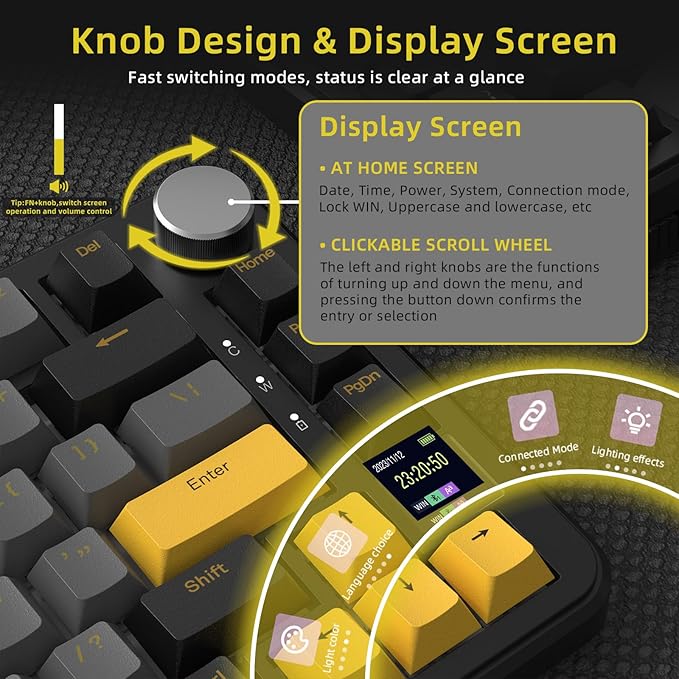 MAGIC-REFINER ATTACK SHARK X85PRO 75% Wireless Mechanical keyboardTFT Smart Display&ampKnobBT/2.4GHz/Wired Custom Gaming KeyboardGasketHot-SwapRGBwith Pro Cable&amp5 Color PBT Keycapsfor PC/M