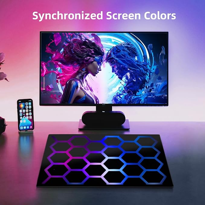 Gaming Mouse pad with Hexagonal Glowing Pattern RGB LED Mouse pad Multiple Lighting Modes Supports PC Client Color Adjustment syncs with Screen Colors