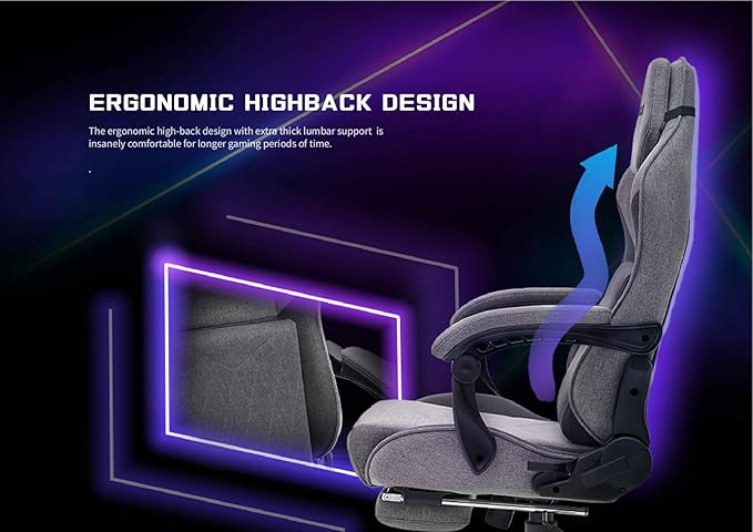 Raidmax Advenced DK719 Series Computer-Gaming-Chairs Soft Breathable Fabric XL Size Gaming Chair Heavy Duty Gas Lift and Metal Base Foam Padded Armrest and Retractable Footrest