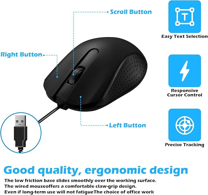 60 Pack Wired Mouse Bulk Computer Mouse Wired with Ergonomic Design Computer Mice Plug and Play USB for Students Teachers Multi Device Compatibility for Classroom Home Office Remote Work (60)