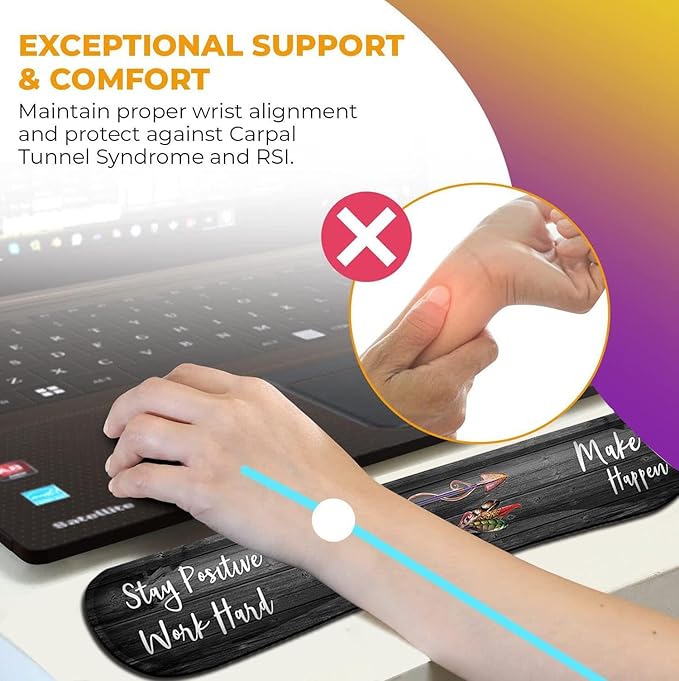 Ergonomic Mouse Pad with Gel Wrist Rest SupportNon-Slip PU Base for Computer Laptop Home Office Stay Positive Work Hard and Make It HappenSilver Glitter Black pad Memory Foam Keyboard Wrist Rest