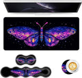 Keyboard Mouse Pad Set Extended Gaming Mouse Pad+Ergonomics Keyboard Wrist Rest Support Memory Foam Easy Typing Pain Relief 4Pcs XL Ultra Thick Desk MatNeon Galaxy Butterfly