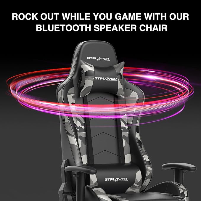 GTPLAYER Gaming Chair with Footrest Speakers Video Game Chair Bluetooth Music Heavy Duty Ergonomic Computer Office Desk Chair